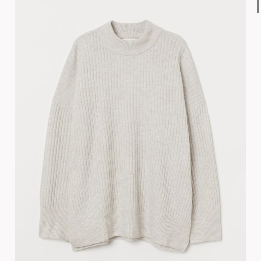 H&M Cream Rib- Knit Mock Neck